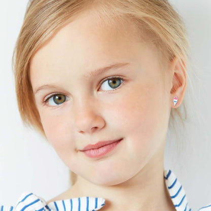 Zilveren kinderoorbellen ijshoorntje met crystal - Staartjes en Strikjes