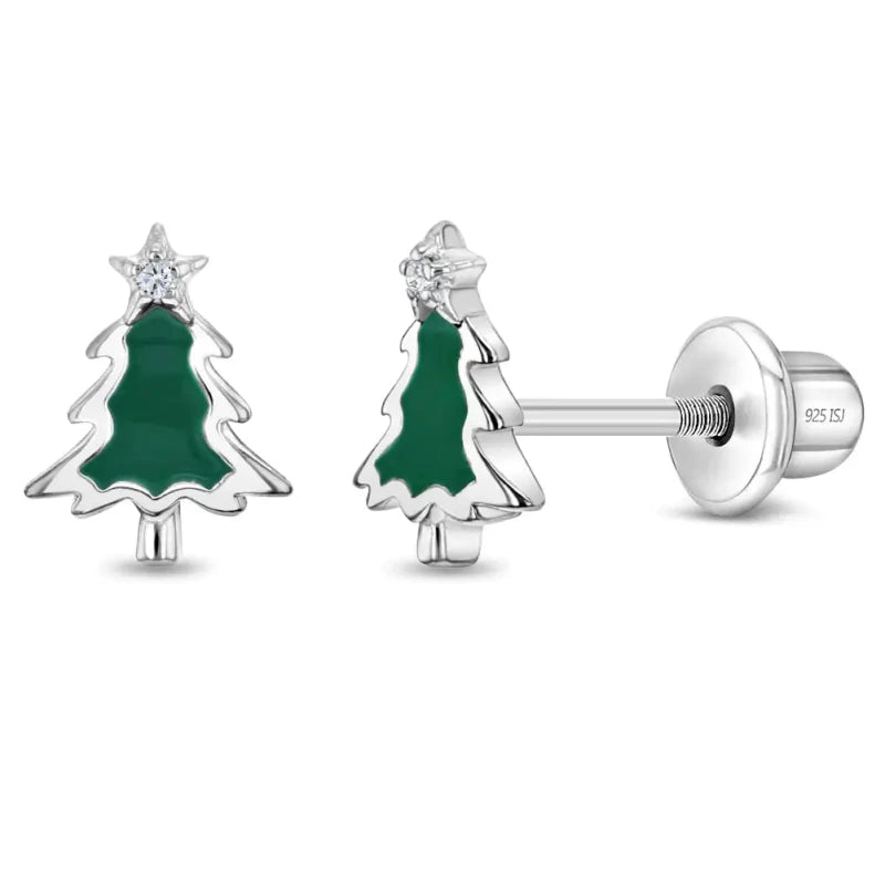 Zilveren kinderoorbellen kerstboom | schroefsluiting - Staartjes en Strikjes