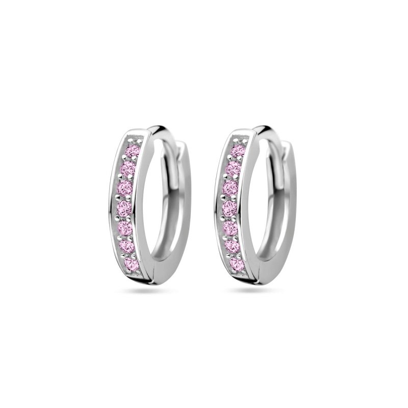 Zilveren kinderoorbellen kleine creolen/oorringen roze zirconia - Staartjes en Strikjes