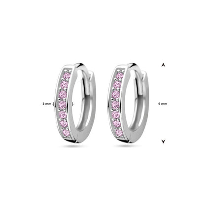 Zilveren kinderoorbellen kleine creolen/oorringen roze zirconia - Staartjes en Strikjes