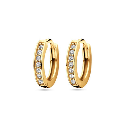 Zilveren kinderoorbellen kleine goldplated creolen/oorringen zirconia - Staartjes en Strikjes