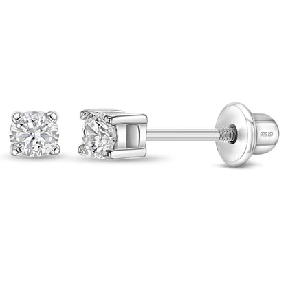 Zilveren kinderoorbellen knopje 2 mm. met zirconia | schroefsluiting - Staartjes en Strikjes