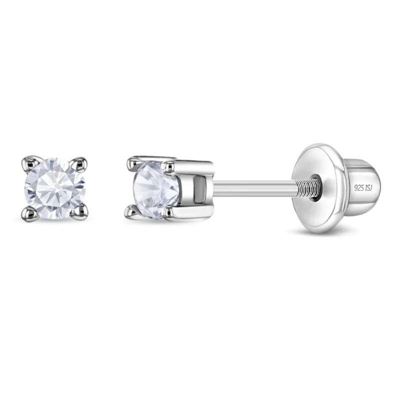 Zilveren kinderoorbellen knopje 2 mm. zirconia | schroefsluiting - Staartjes en Strikjes