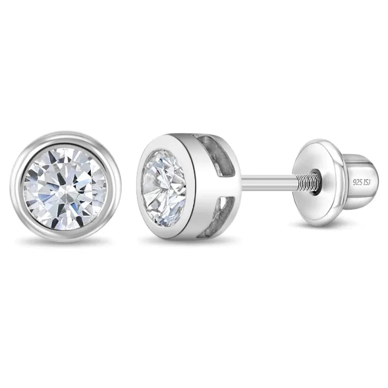 Zilveren kinderoorbellen knopje zirconia 5 mm | schroefsluiting - Staartjes en Strikjes