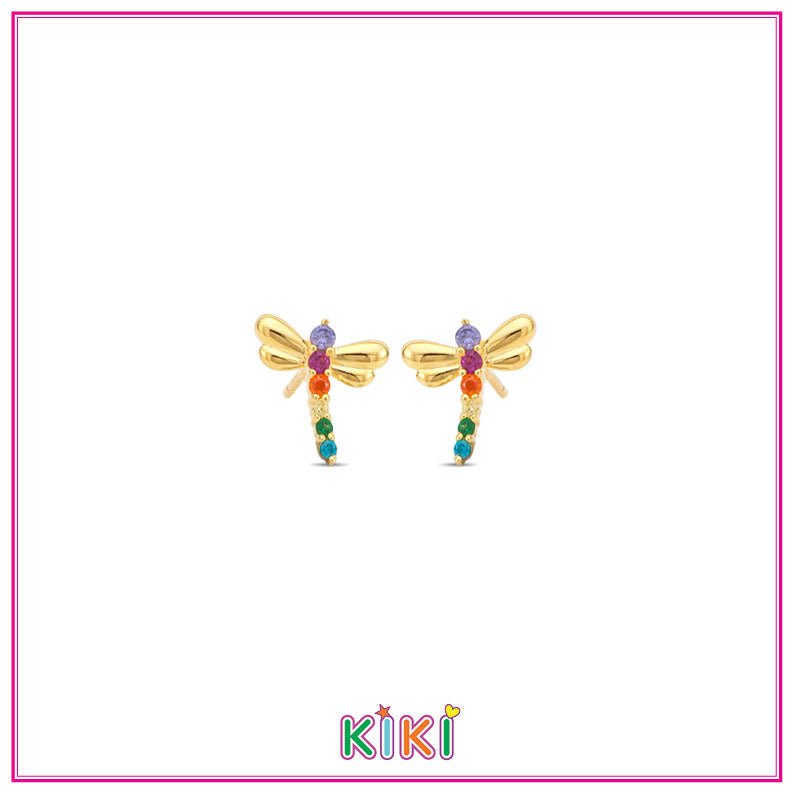 Zilveren kinderoorbellen libelle goldplated met zirconia | Kiki - Staartjes en Strikjes