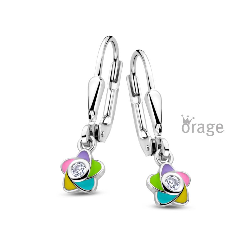 Zilveren kinderoorbellen met hangertjes bloemetje zirconia - Orage Kids - Staartjes en Strikjes