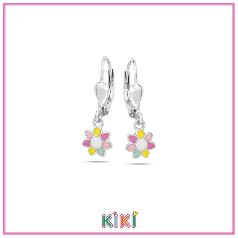 Zilveren kinderoorbellen met hangertjes bloemetjes | Kiki - Staartjes en Strikjes