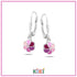 Zilveren kinderoorbellen met hangertjes bloemetjes roze | Kiki - Staartjes en Strikjes