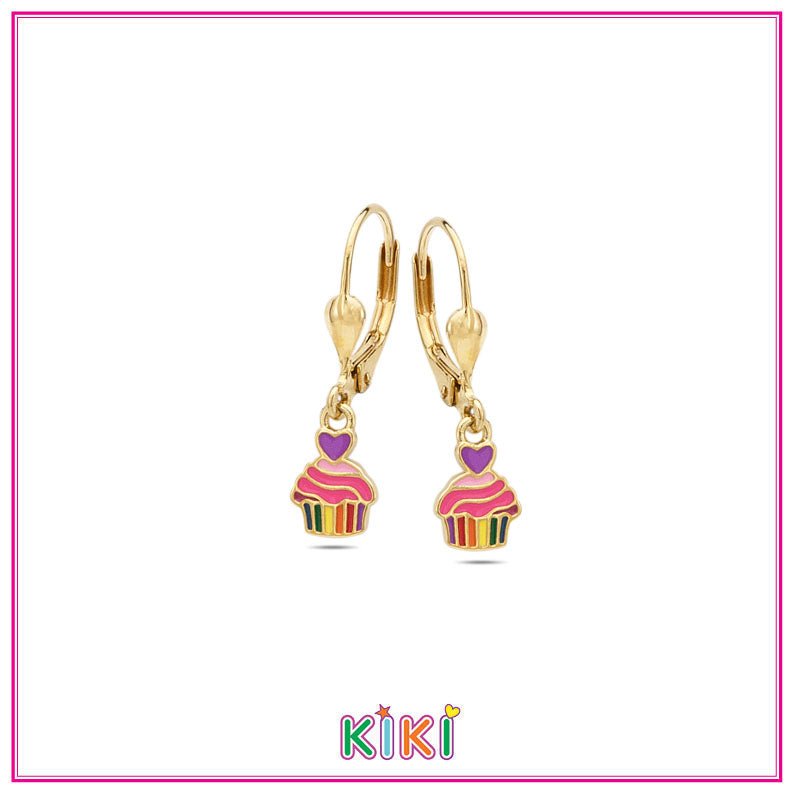 Zilveren kinderoorbellen met hangertjes cupcake goldplated | Kiki - Staartjes en Strikjes