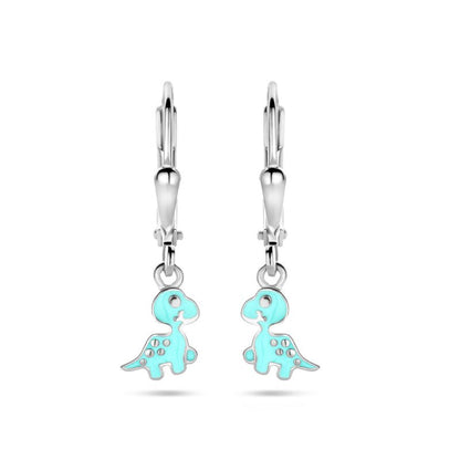 Zilveren kinderoorbellen met hangertjes dino - Staartjes en Strikjes