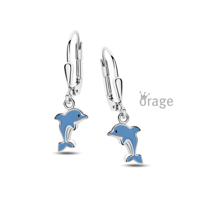 Zilveren kinderoorbellen met hangertjes dolfijn Orage Kids - Staartjes en Strikjes