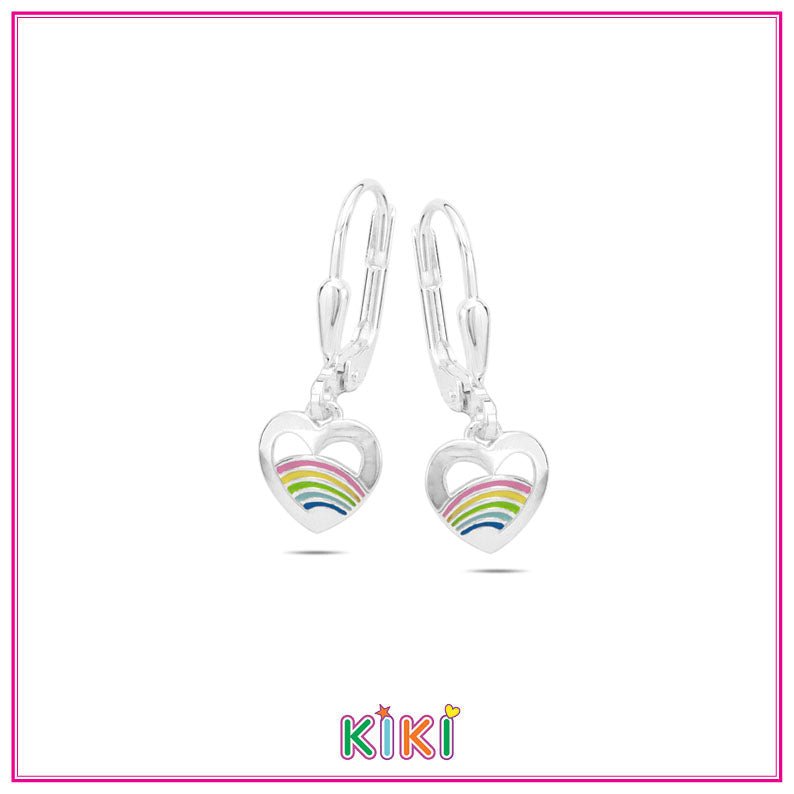 Zilveren kinderoorbellen met hangertjes hartjes multicolor | Kiki - Staartjes en Strikjes