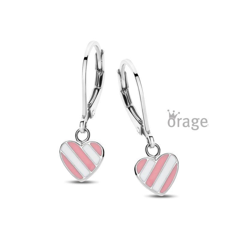 Zilveren kinderoorbellen met hangertjes hartjes roze/wit Orage Kids - Staartjes en Strikjes