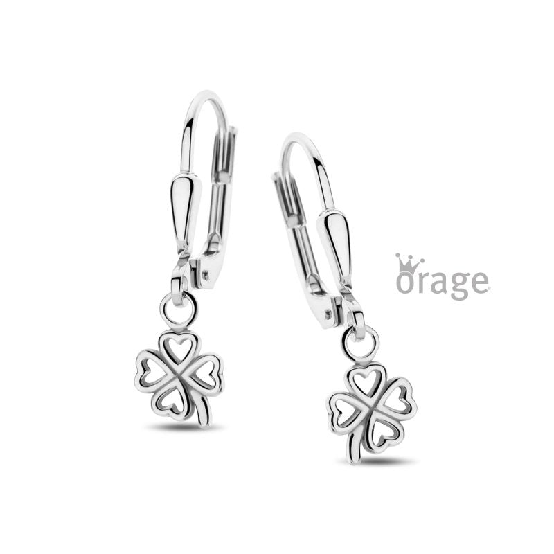 Zilveren kinderoorbellen met hangertjes klavertjes Orage Kids - Staartjes en Strikjes