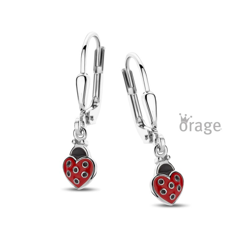 Zilveren kinderoorbellen met hangertjes lieveheersbeestje Orage Kids - Staartjes en Strikjes