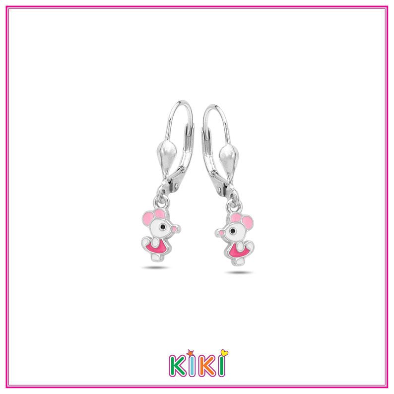 Zilveren kinderoorbellen met hangertjes muisje| Kiki - Staartjes en Strikjes