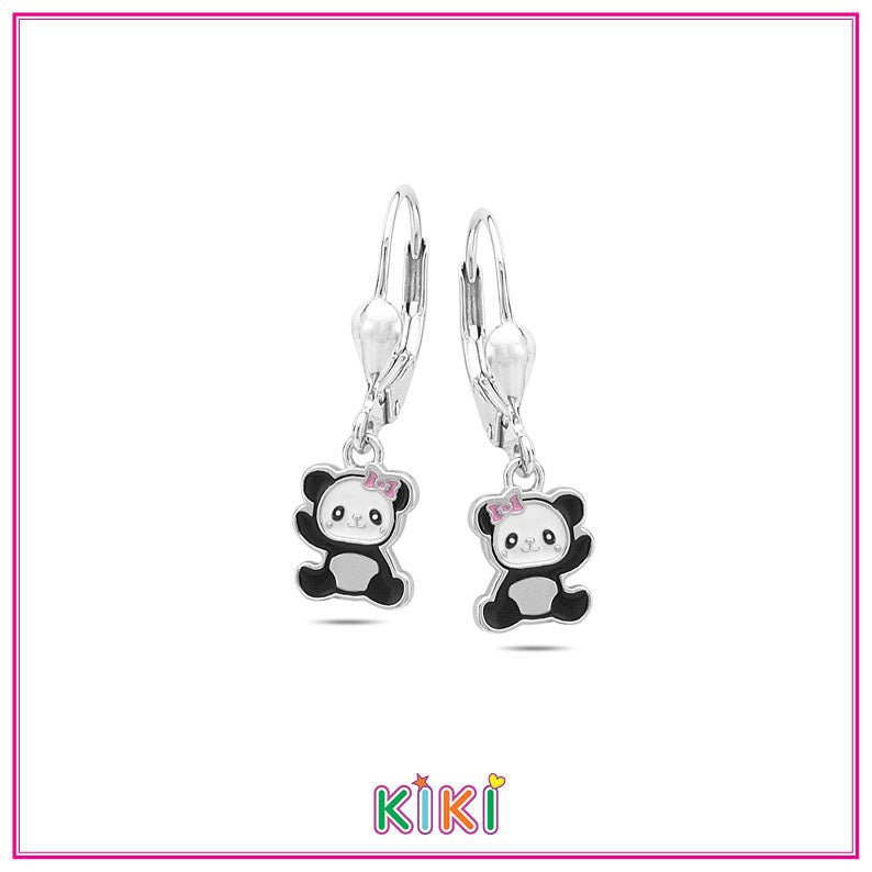 Zilveren kinderoorbellen met hangertjes panda | Kiki - Staartjes en Strikjes