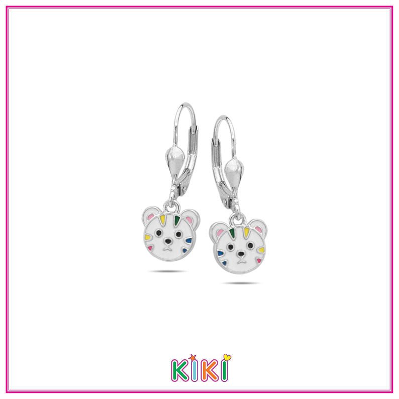 Zilveren kinderoorbellen met hangertjes poes | Kiki - Staartjes en Strikjes