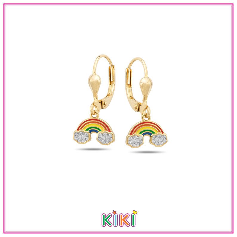 Zilveren kinderoorbellen met hangertjes regenboog goldplated zirconia | Kiki - Staartjes en Strikjes