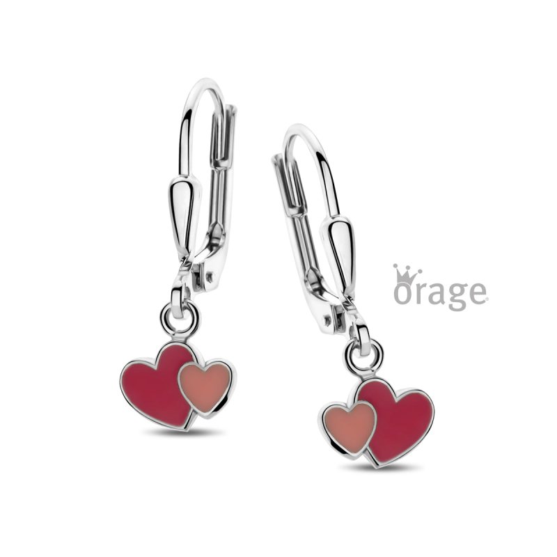 Zilveren kinderoorbellen met hangertjes roze hartjes Orage Kids - Staartjes en Strikjes