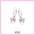 Zilveren kinderoorbellen met hangertjes strikjes roze | Kiki - Staartjes en Strikjes