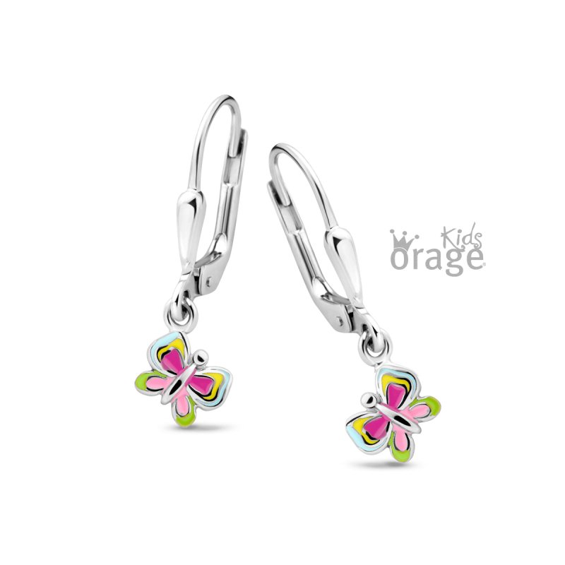 Zilveren kinderoorbellen met hangertjes vlinder Orage Kids - Staartjes en Strikjes