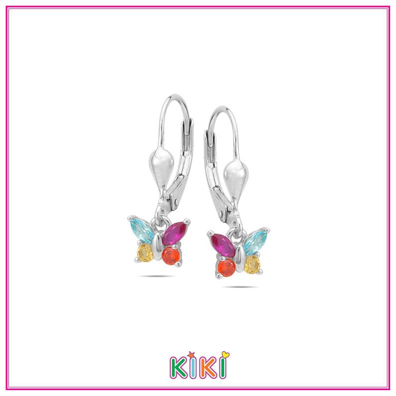 Zilveren kinderoorbellen met hangertjes vlinder zirkonia | Kiki - Staartjes en Strikjes