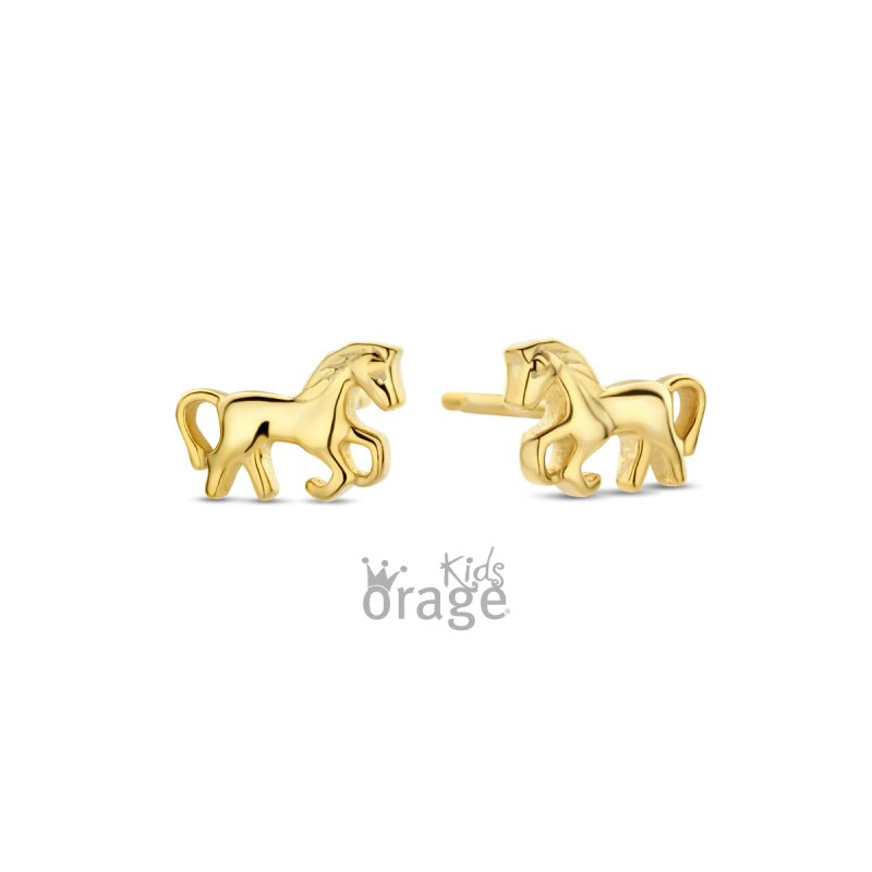 Zilveren kinderoorbellen paardjes goldplated Orage kids - Staartjes en Strikjes