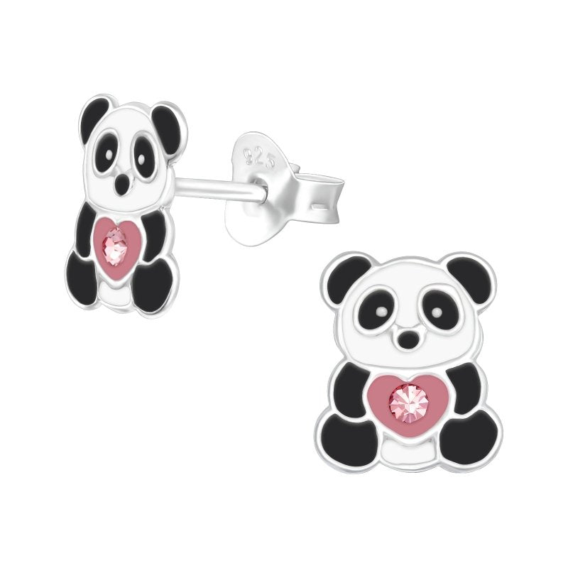 Zilveren kinderoorbellen panda met hartje - Staartjes en Strikjes