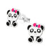 Zilveren kinderoorbellen panda met roze strikje - Staartjes en Strikjes