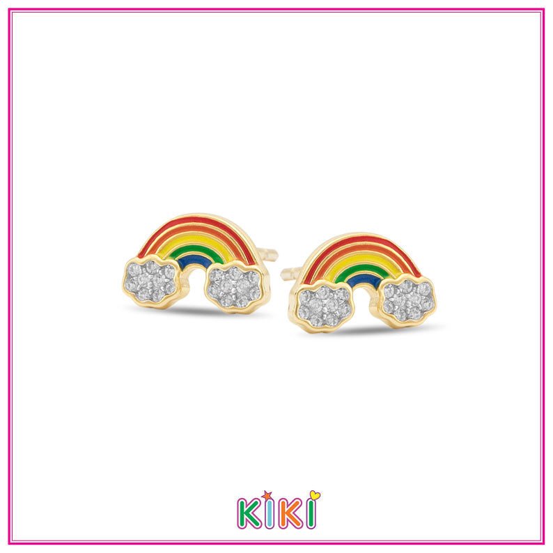 Zilveren kinderoorbellen regenboog goldplated met zirconia | Kiki - Staartjes en Strikjes