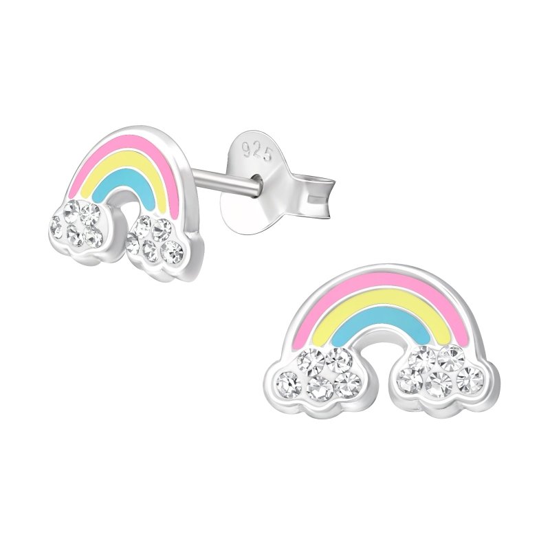 Zilveren kinderoorbellen regenboog pastel - Staartjes en Strikjes