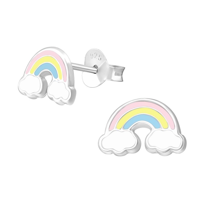 Zilveren kinderoorbellen regenboog pastel - Staartjes en Strikjes