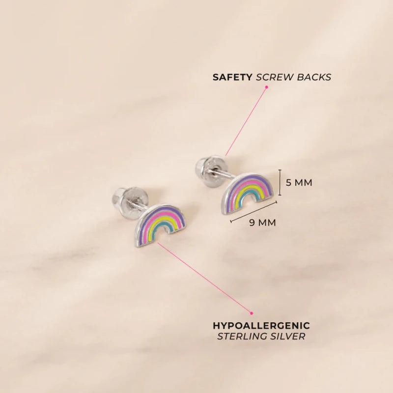 Zilveren kinderoorbellen regenboog | schroefsluiting - Staartjes en Strikjes