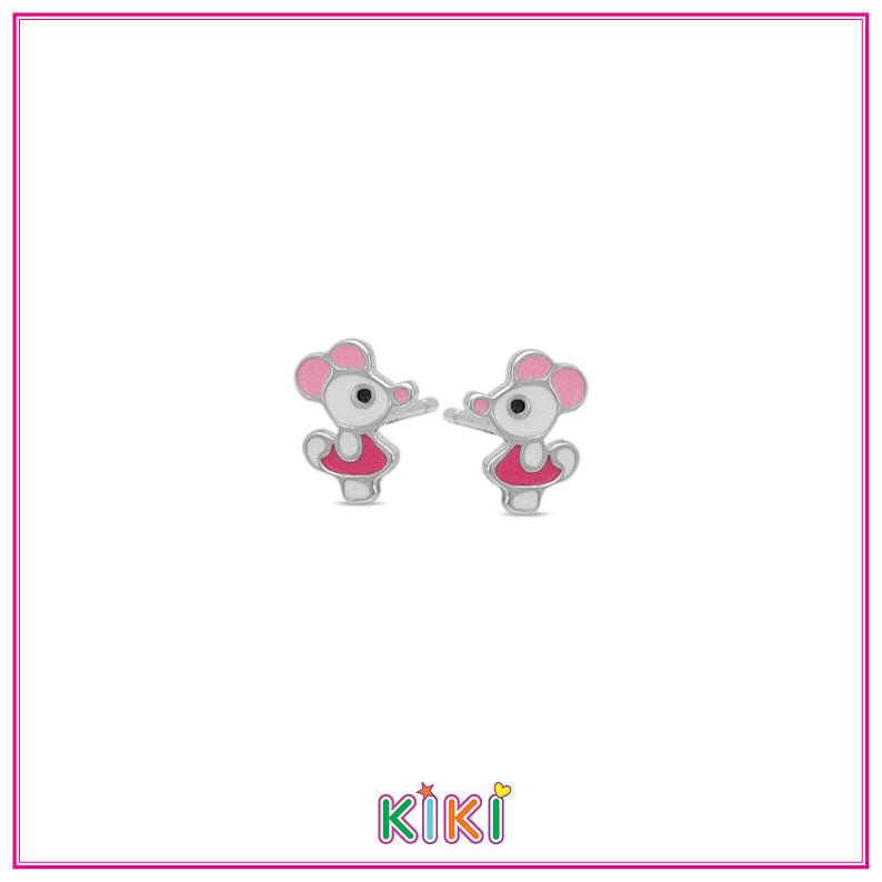 Zilveren kinderoorbellen roze muisjes | Kiki - Staartjes en Strikjes