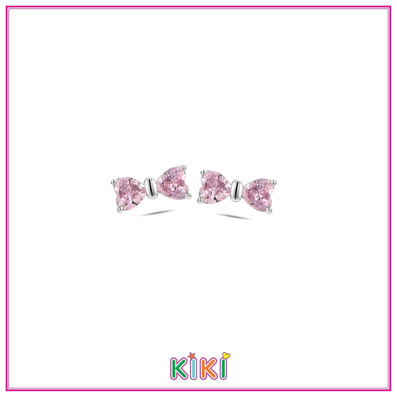 Zilveren kinderoorbellen roze strikjes | Kiki - Staartjes en Strikjes