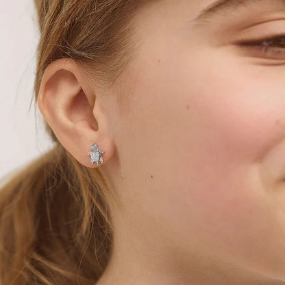 Zilveren kinderoorbellen schilpad crystal | schroefsluiting - Staartjes en Strikjes