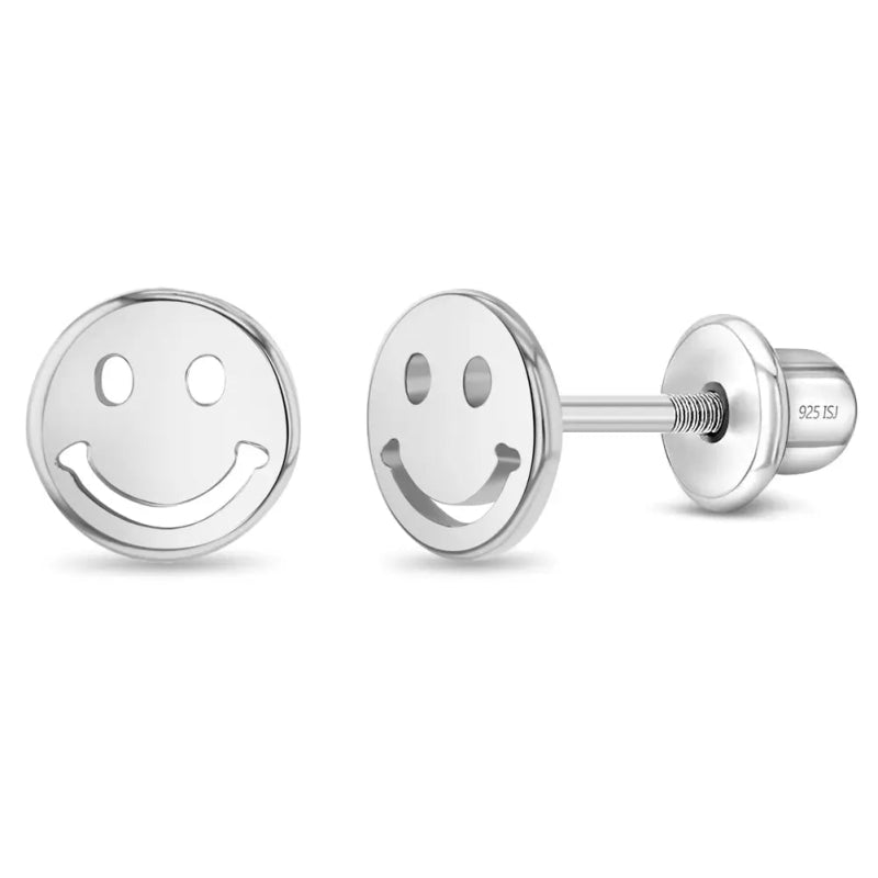 Zilveren kinderoorbellen smiley | schroefsluiting - Staartjes en Strikjes