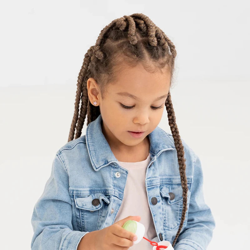 Zilveren kinderoorbellen sterretje opaal look roze | schroefsluiting - Staartjes en Strikjes