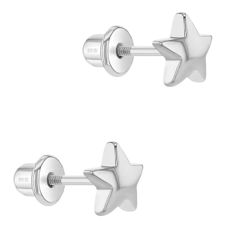Zilveren kinderoorbellen sterretjes | schroefsluiting - Staartjes en Strikjes