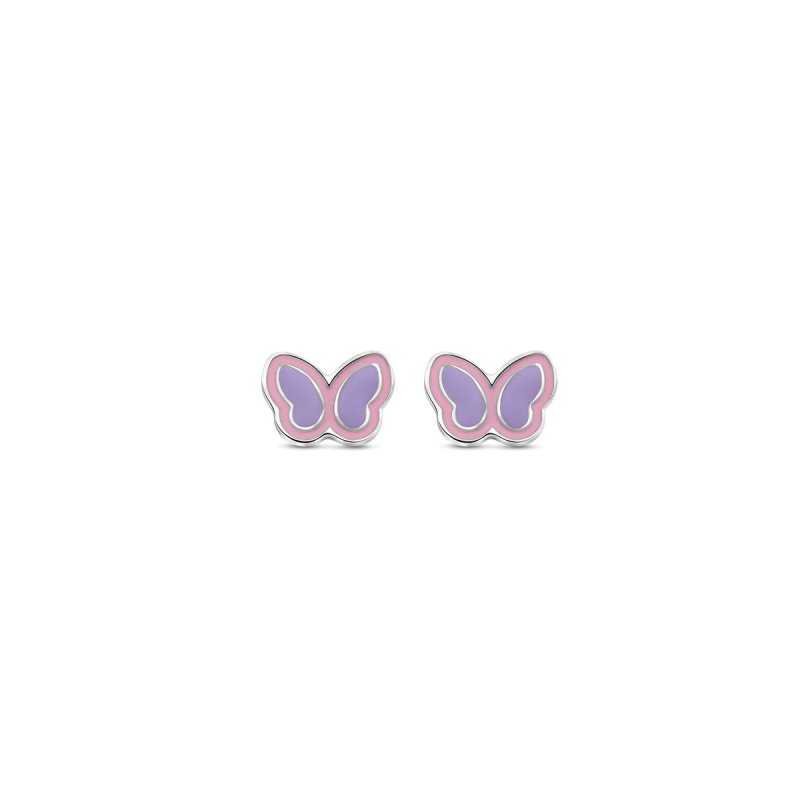 Zilveren kinderoorbellen vlinder paars/roze Naiomy Princess - Staartjes en Strikjes