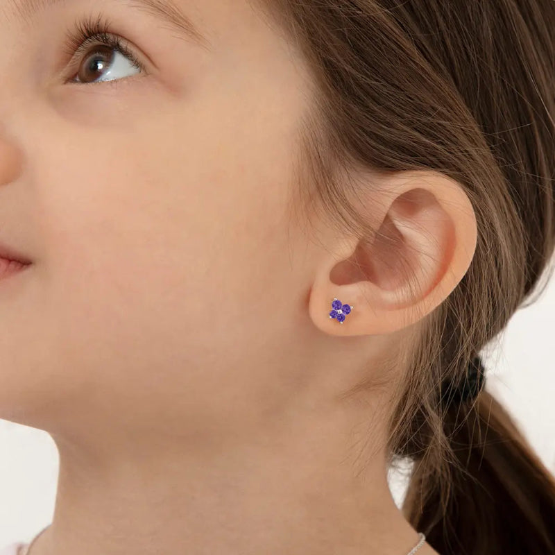 Zilveren kinderoorbellen vlinder zirconia paars | schroefsluiting - Staartjes en Strikjes