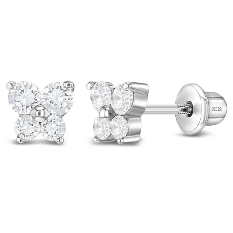 Zilveren kinderoorbellen vlinder zirconia | schroefsluiting - Staartjes en Strikjes