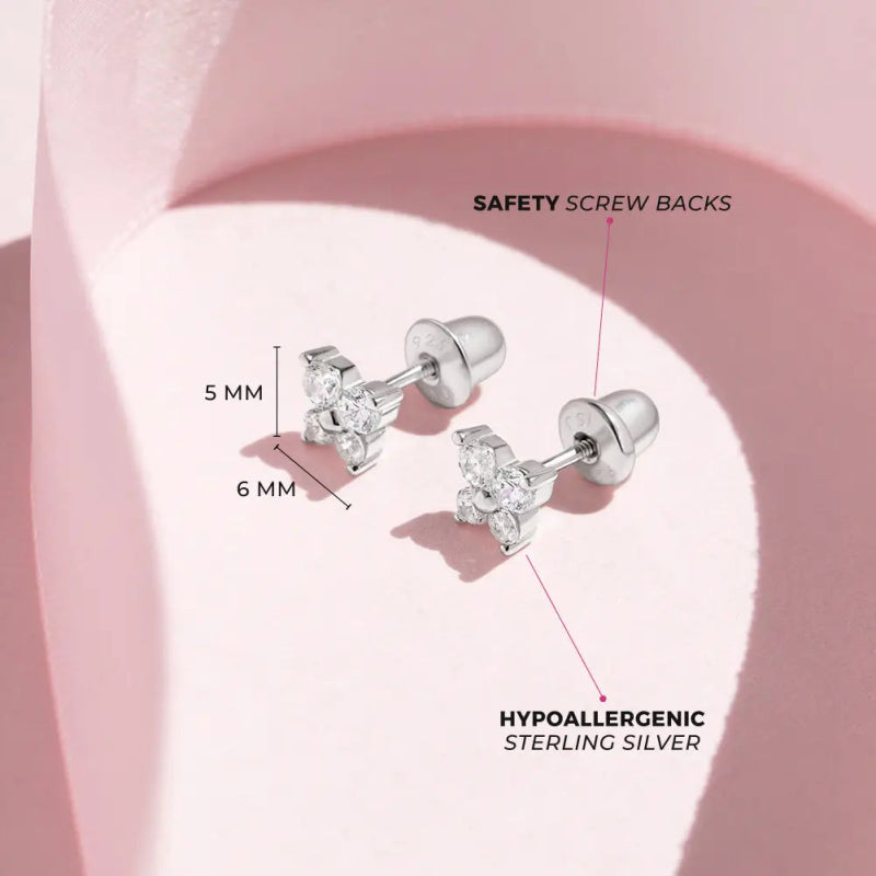 Zilveren kinderoorbellen vlinder zirconia | schroefsluiting - Staartjes en Strikjes