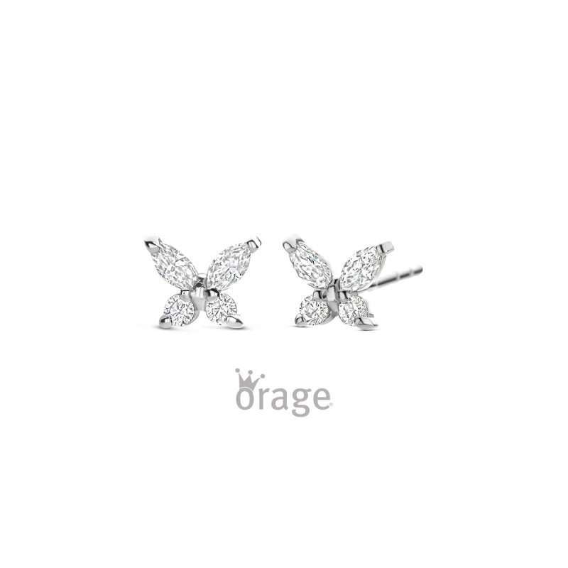 Zilveren kinderoorbellen vlindertjes zirconia Orage kids - Staartjes en Strikjes