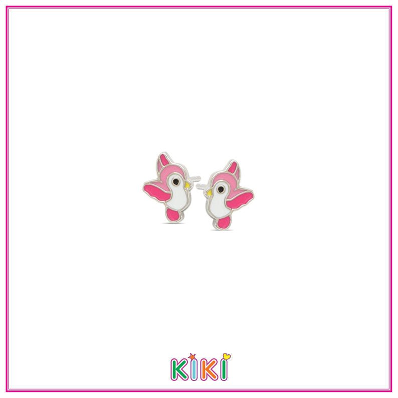 Zilveren kinderoorbellen vogel roze | Kiki - Staartjes en Strikjes