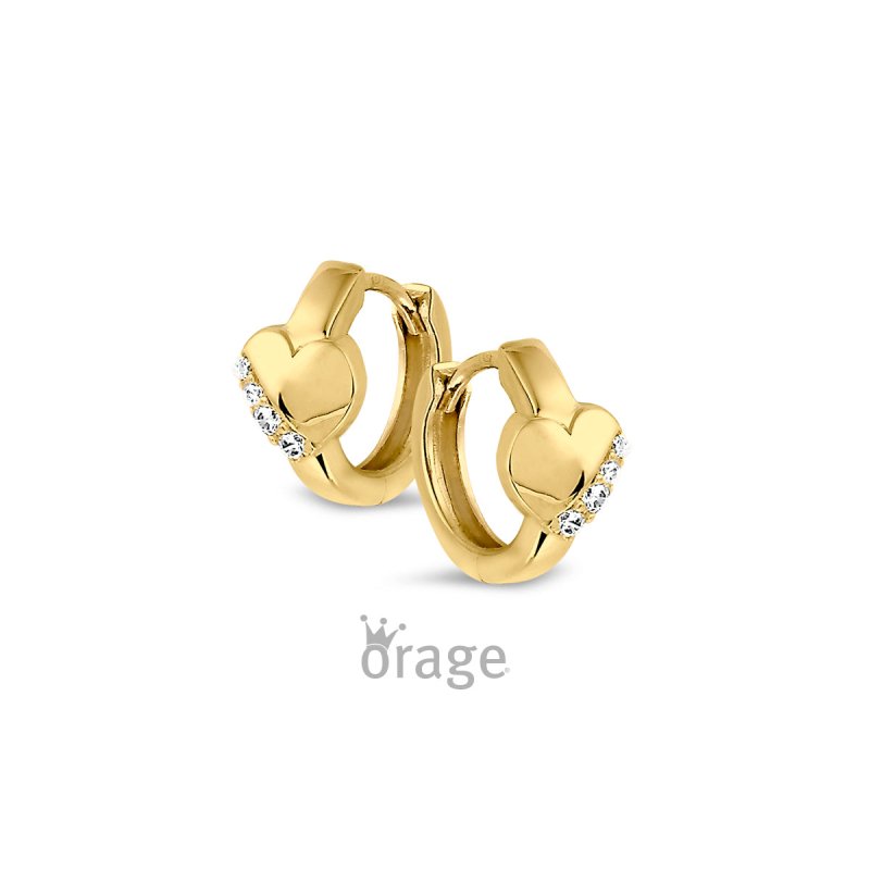 Zilveren kinderoorringen goldplated met hartje zirconia - Orage kids - Staartjes en Strikjes