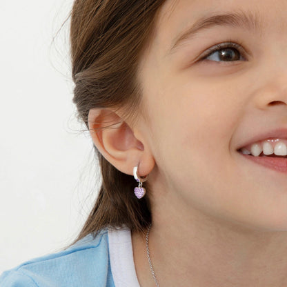 Zilveren oorbellen creolen/oorringen hartjes paarse zirconia - Staartjes en Strikjes