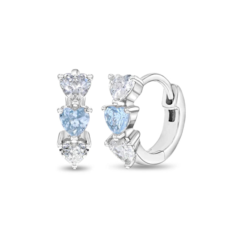 Zilveren oorbellen creolen/oorringen klein blauw/witte zirconia hartjes - Staartjes en Strikjes