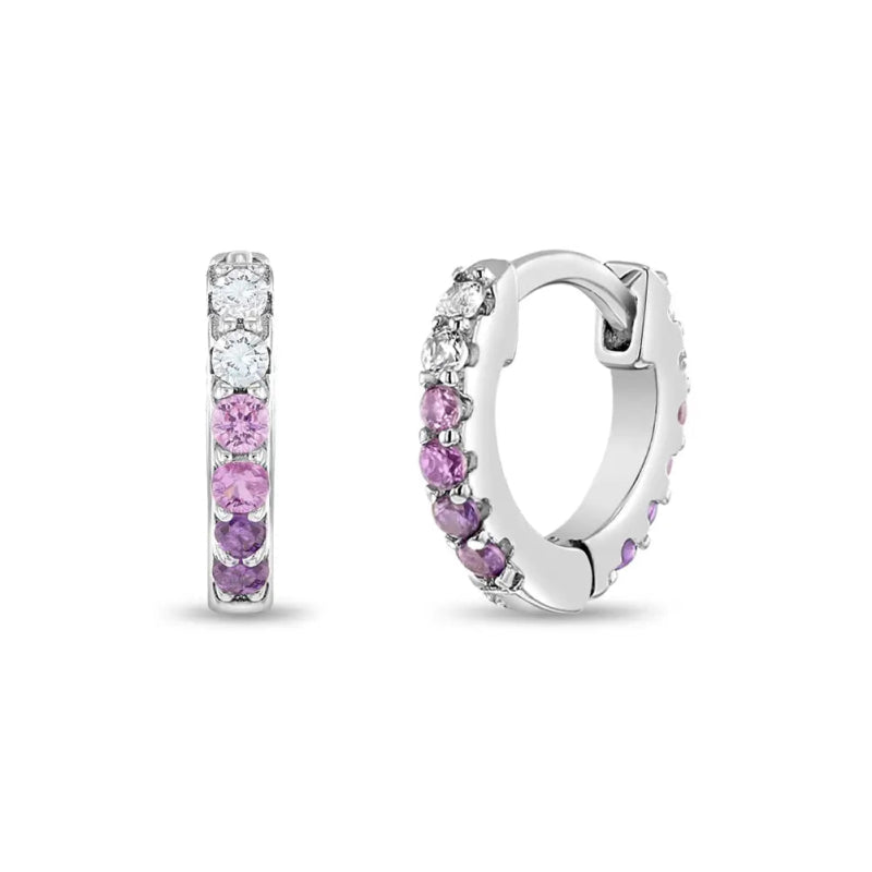 Zilveren oorbellen creolen/oorringen klein roze/witte zirconia - Staartjes en Strikjes
